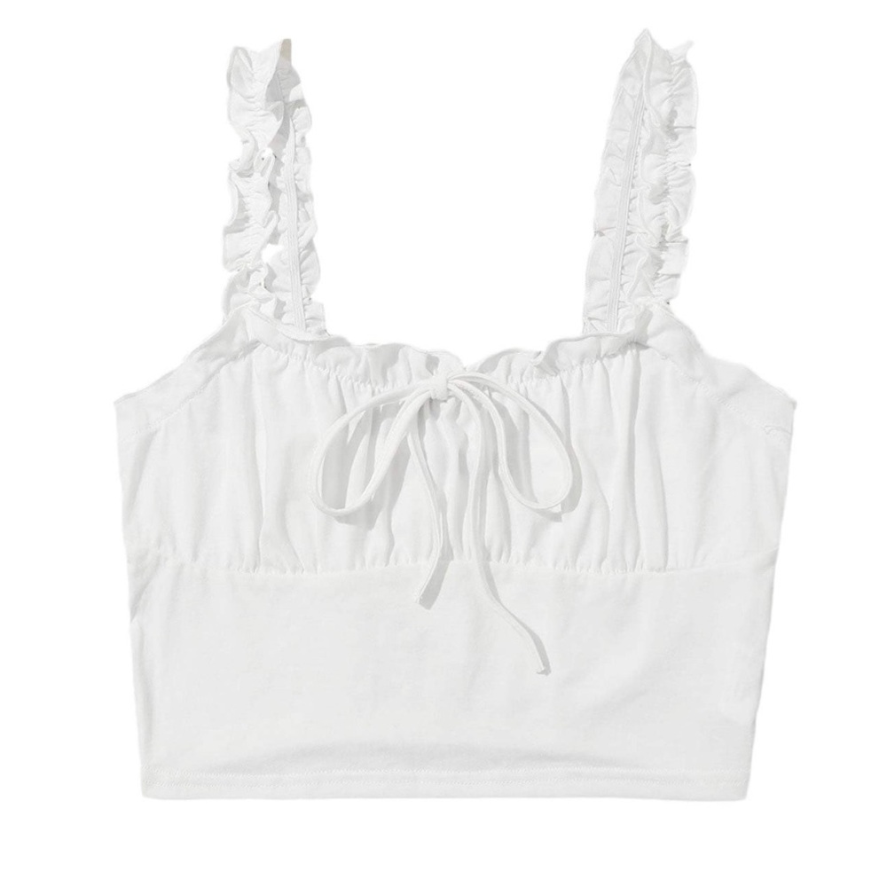 NWT Verdusa Women’s Frill Trim Strap Tie Knot Ruched Front Bustier Crop Top - XS